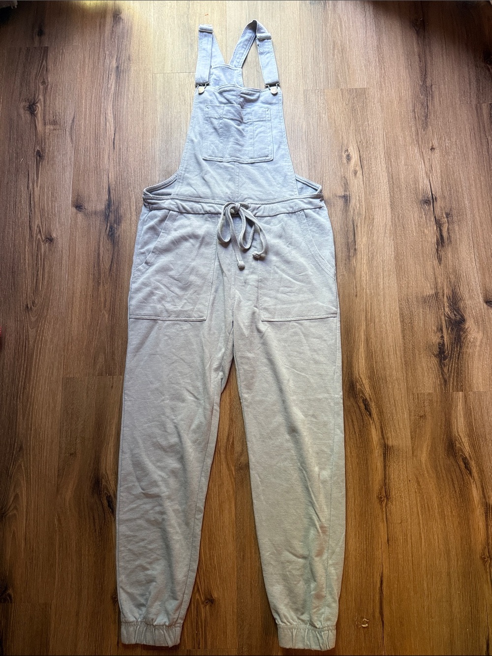 Wallflower Light Gray Knit Overalls Jumpsuit with Drawstring